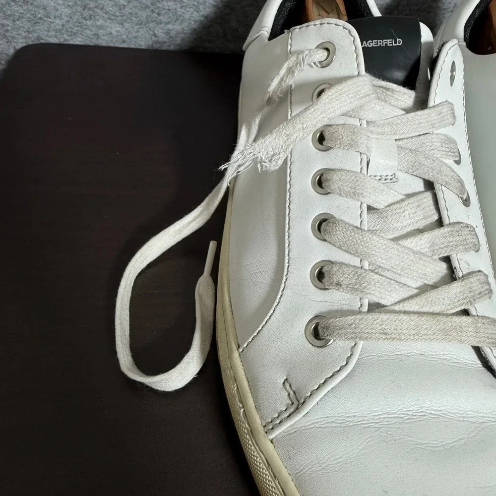 Karl Lagerfeld Paris Sneakers Mens 10.5 (L) Logo Leather White Solid